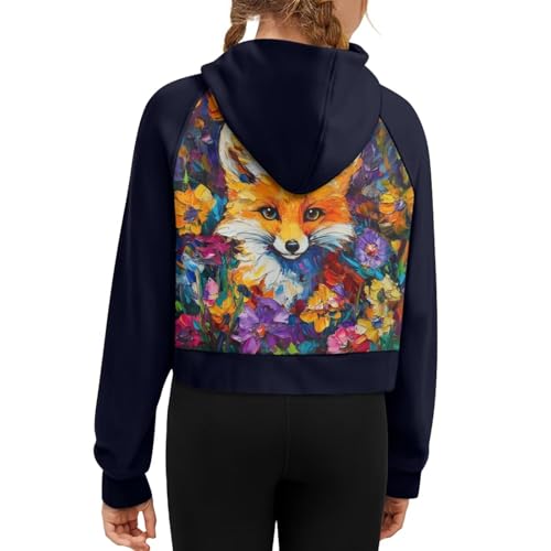 Graphic Hoodies for Teen Girls Zip Up Sweatshirt Fall Outfits Crop Tops with Pockets for Kids Soft Activewear 5-143