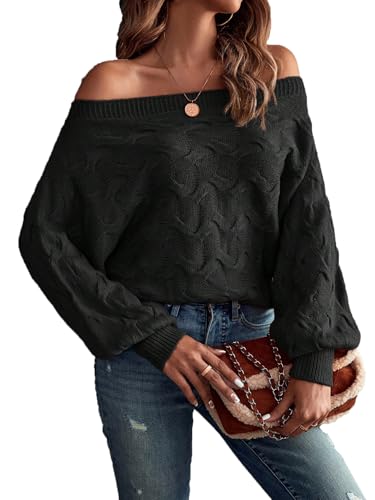 Verdusa Women's Off The Shoulder Knit Sweater Tops Long Sleeve