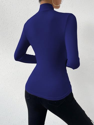 Image of SweatyRocks Women's Ruched Mock Neck Long Sleeve T Shirt Solid Slim Fitted Tee Tops