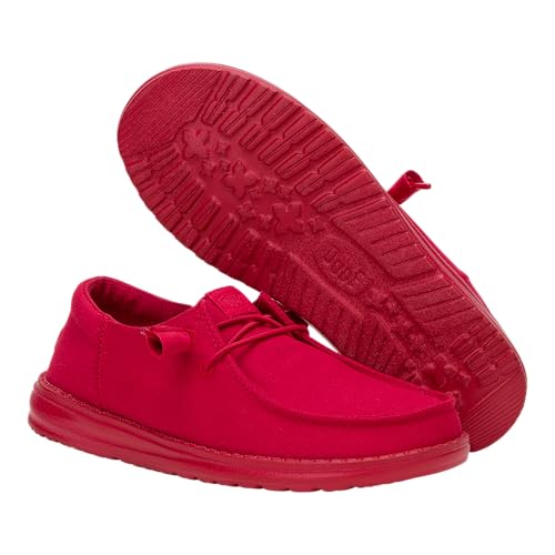 Image of HEYDUDE Wendy Funk Mono Canvas Varsity Red Womens Shoes, Slip-on Loafers, Comfortable & Light-Weigh