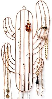 Wall Jewelry Organizer | Necklace Holder with Large Hooks | Rose Gold Cactus
