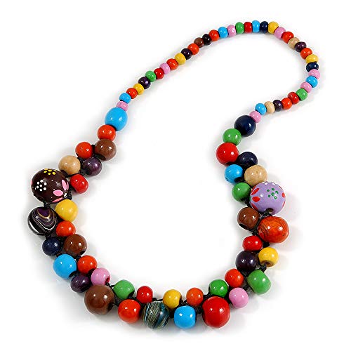 Collier de perles en bois multicolores 60 cm Avalaya en matière naturelle