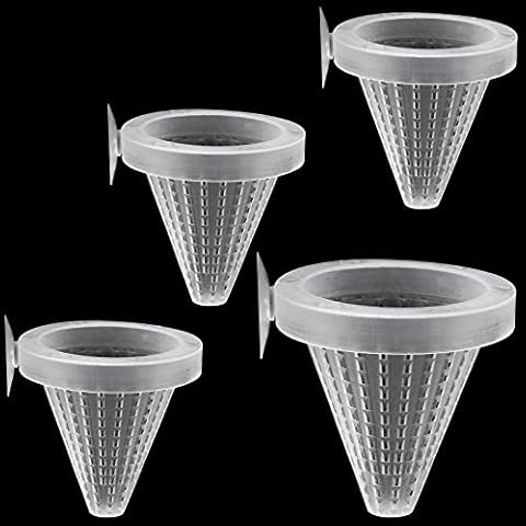 WEAVERBIRD 4PCS Aquarium Live Red Worm Fish Feeder Plastic Cone Shape Basket Shrimp Feedeing Cup with Sucker Cover
