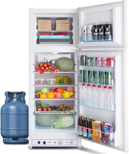 SMETA Frigorífico de gas de 380 L, frigorífico de gas con congelador, gas / 230 V, nevera y congelador, para casa de vacaciones, garaje, caravana, salón, color blanco, puerta reversible