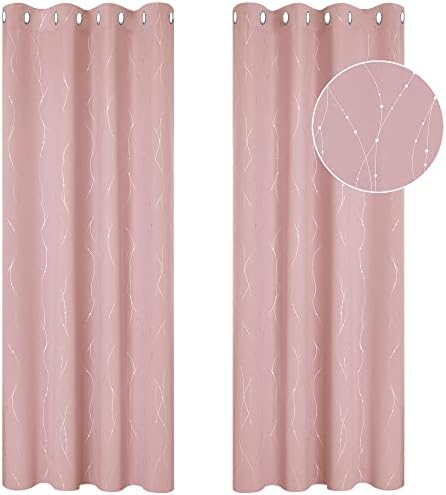 Deconovo 46 x 72 Inch Super Soft Dotted Line Foil Printed Thermal Insulated Blackout Curtains Window Treatment Eyelet Curtains for Children Grey Two Panels