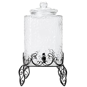 TableTop King 5 Gallon Hammered Glass Beverage Dispenser with Metal Stand