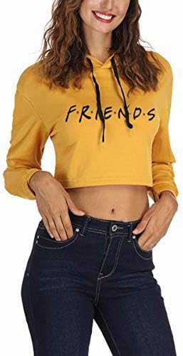 Womens Friends TV Show Short Hoodies Graphic Sweatshirt Tops S Yellow