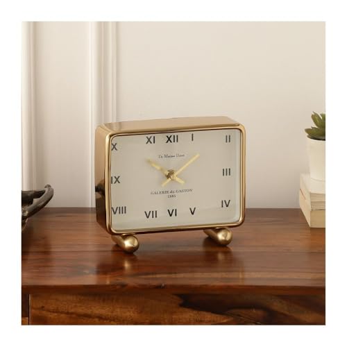 Image of Decor de Maison Brings Handcrafted Mullins Table Clock for KidsRoom, Living Room, Bedroom, Study Table, Office |Classic Non-Ticking Tabletop Battery Operated Analog Desk Clock in Gold (19x14x6cm)