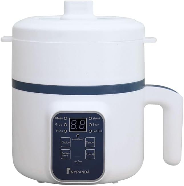 Smart Electric Hot Pot, electric hotpot, rice cooker, 1.6-liter ramen noodle pot, multifunctional electric pot with overheat protection and boil protection (Blue and white double layer) Thumbnail
