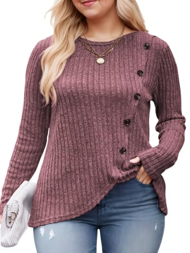 DOLNINE Womens-Plus-Size-Tops Casual Long Sleeve Shirts Trendy Button Side Split Fall Cute Tunic Sweatshirts XL-5XL2