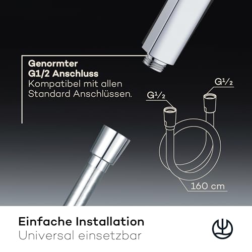 KLUDI-X3 Universal Duschschlauch 1,60 m aus reinigungsfreundlichem Kunststoff, flexibler Brauseschlauch mit doppeltem Verdrehschutz, knickfest, Standard Anschluss, Chrom