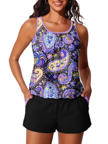 Image of Summer Mae Blouson Women's Tankini Swimsuits Tummy Control Modest 2026 Two Piece with Sporty Pockets Bathing Suits