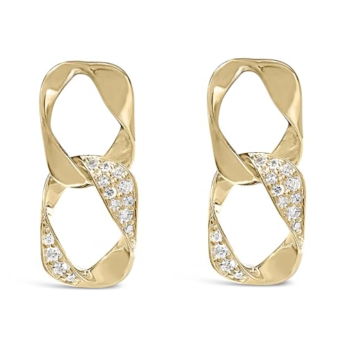 14K Yellow Gold Plated .925 Sterling Silver Open Link 1/5 Cttw Diamond Drop Earrings (H-I Color, I1-I2 Clarity)