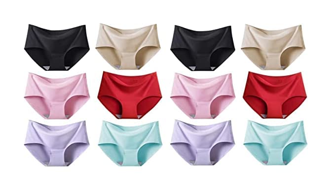 Image of LOURYN KOULYN Women /Girls Ice Silk Seamless Panty Mid Rise No Show Laser Cut Invisible Panti Smooth Stretch Women Hipster Panties for Women Daily Use (Multi Colored)