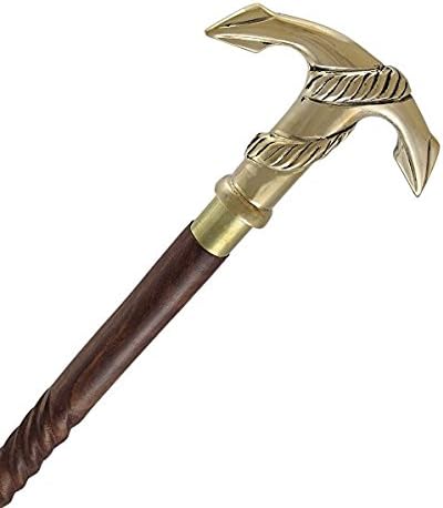 Nautical Anchor Brass Handle Wooden Walking Cane โ Detachable Antique Style Mobility Stick for Men and Women