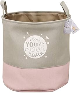 Znvmi Kids Toys Storage Basket Thicken Canvas Laundry Basket Large Foldable Washing Bin Baby Clothing Storage Nursery Organizer Oval, Grey Pink