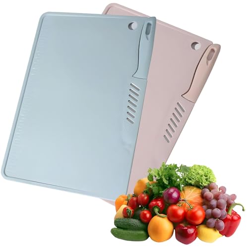 2 Stück Schneidebrett mit Messer, 29 x 20 cm Schneidebrett Klein, Kunststoff Cutting Board für Küche, 2 in 1 Schneidebretter mit Aufhängeloch für...