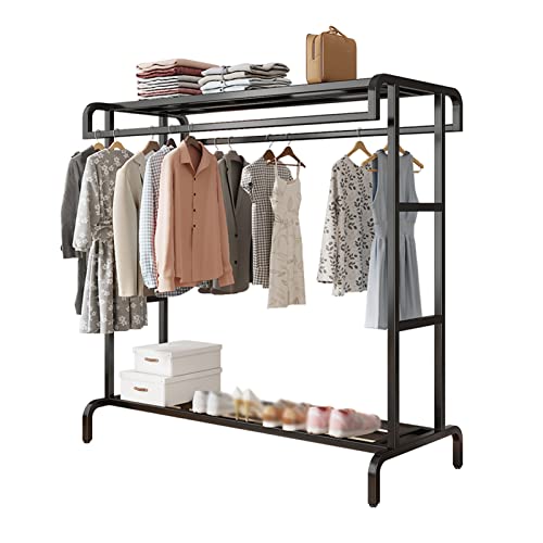 perchero HAIYU, Colgador de Metal, Ropa de Doble Riel con Estante de Almacenamiento de 2 Niveles, Barra de Ropa Independiente Organizador Suspensió(Size:120cm,Color:Negro) Cover