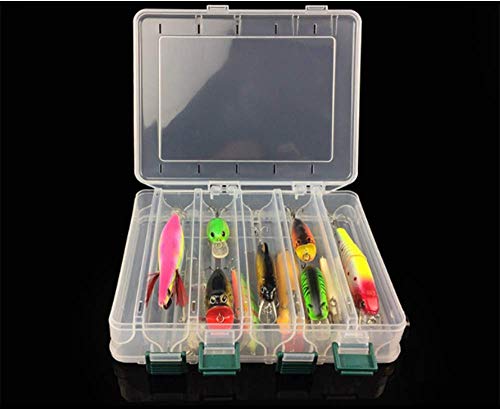 Double Sided Fishing Tackle Box Visible Hard Plastic Clear Fishing Lure Bait Squid Jig Minnows Hooks Accessory Storage Case Container 16 Compartments #TOP1