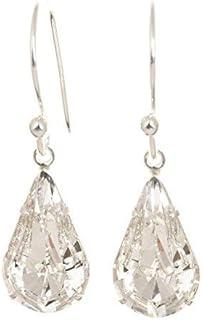 pewterhooter® Women's Classic Collection - Drop Earrings - 925 Sterling silver with sparkling Diamond White teardrop crystal - Gift box