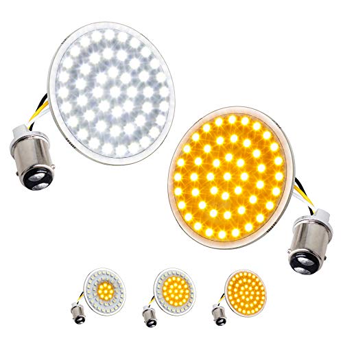 NTHREEAUTO Sequential LED Front Turn Signals 2Inch Bullet Blinkers 1157 Inserts SMD Amber Bulbs with Running Light Compatible with Harley Sportster Dyna Road King Electra Glide Iron 883