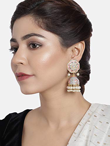 Aheli Unique Wedding Festive Party Wear Flower Enamel Indian Jhumki Faux Stone Studded Drop Dangle Earrings Ethnic Fashion Jewelry For Women Girls #TOP1