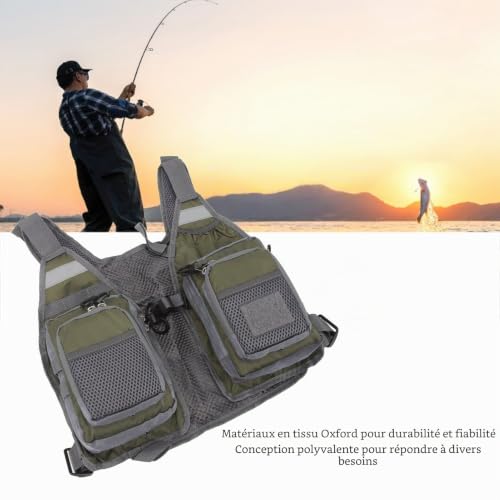 FOLOSAFENAR Gilet de Pêche à la Mouche, Tissu Oxford, 8 Poches, Bandes Réfléchissantes, Confortable, pour Bar à Mouche – vue 5