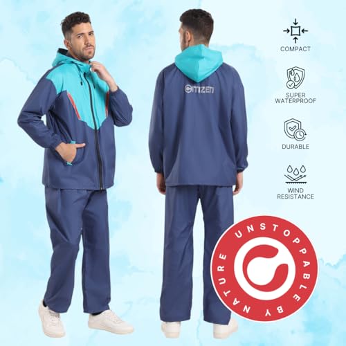 Image of Citizen Hooded Raincoat for Men Women Waterproof for Bike Riders HT Micro TPU Fabric Lightweight Stylish Sealed Hood, Large Pockets, Heavy-Duty Zippers Rainwear with Carry Pouch-CR019