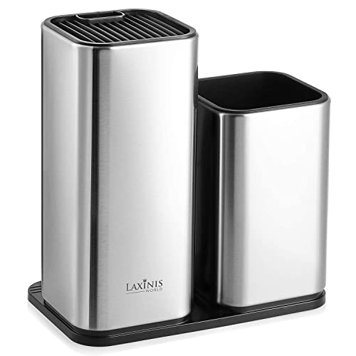 Knife Holder And Utensil Holder - Stainless-Steel Modern Rectangular Design Universal Knife Block And Kitchen Utensils Organizer For Counter-Top #TOP6