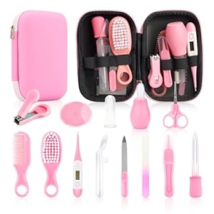 Baby Healthcare and Grooming Kit, 14 in 1 Baby Safety Set Newborn Nursery Health Care Set with Hair Brush Scale Nail Clippers for Baby Girls Boys (14 Kits Pink)