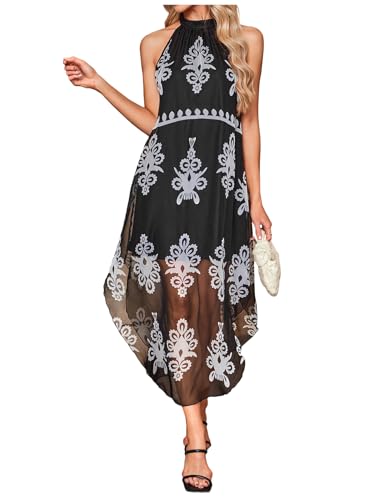 Image of Verdusa Women's Summer Dress Halter Flowy Asymmetrical Western Dress Boho Vacation Outfits