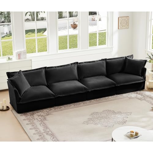 Slipcovered Long Sofa with Removable Cover, Black Chenille