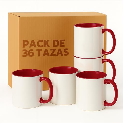 LA MENTE ES MARAVILLOSA - Tazas de Cerámica para Sublimación【Pack de 36】 11 oz/330 ml - Regalo Original | 8x10 cm | Ideales para Café, Té e Infusiones, Aptas para Microondas (Blanco/Rojo)