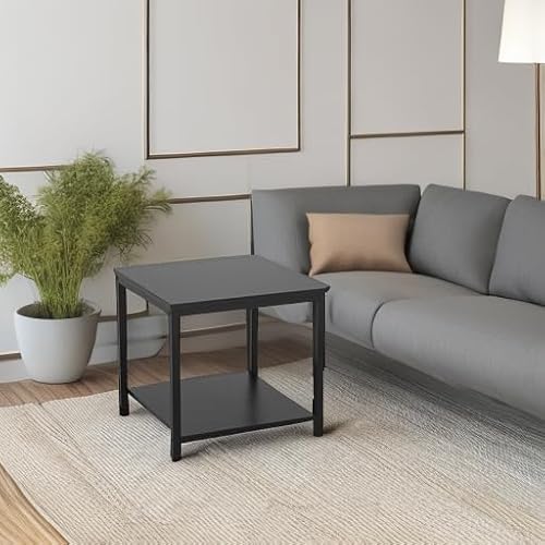 Homieasy Side Table 20 Inch Square, 2-Tier Coffee Tea End Table Nightstands for Sofa Couch Bed, Metal Wood Accent Modern Simple Industrial Style Side Table for Living Room Bedroom, Black