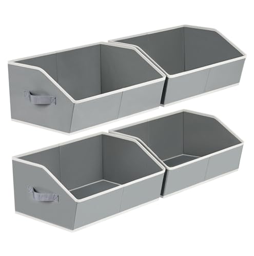 Image of Homsorout Trapezoid Storage Baskets for Shelves - Large Fabric Baskets for Organizing, Foldable Storage Bin with Handles, Cube Storage Organizer Bins for Clothes, Blankets, 4 Pack, Grey