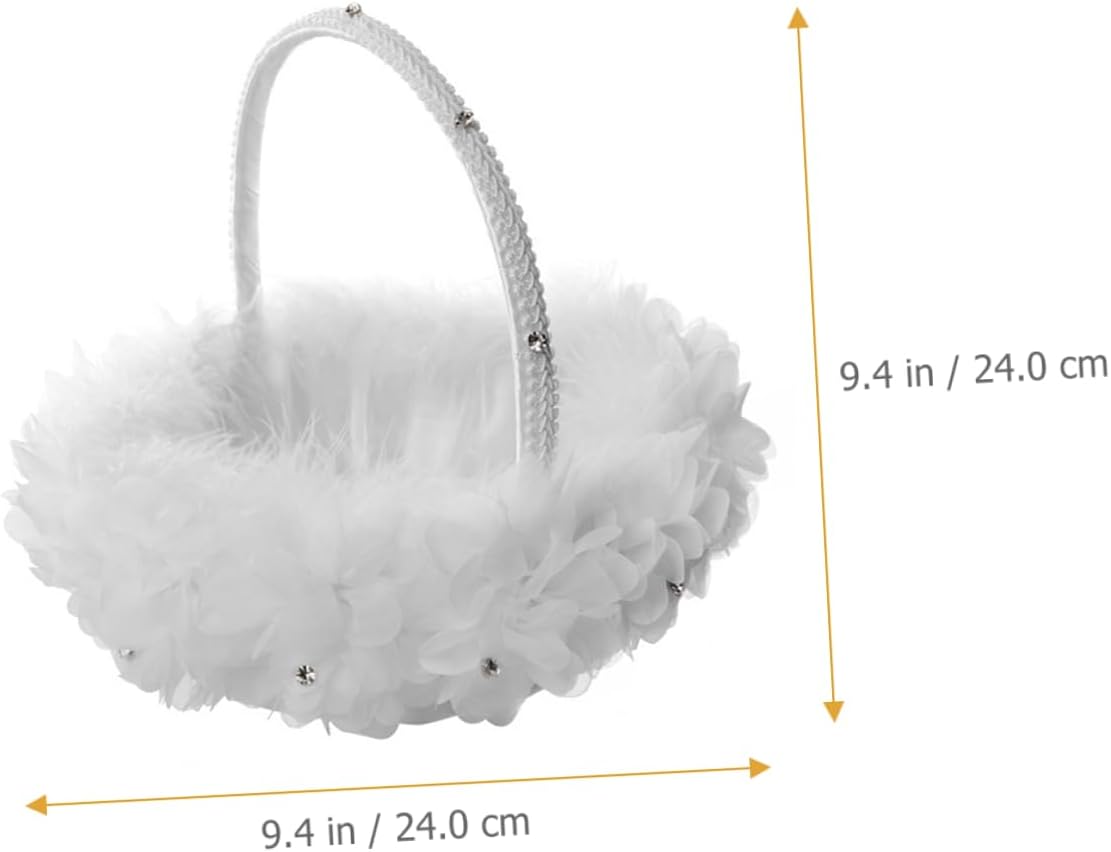 Lurrose White Floral Wedding Basket with Handle Lace Flower Girl Basket for Wedding Ceremony Party Supplies