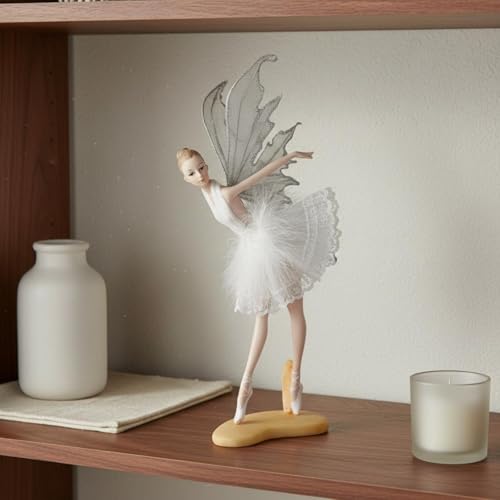 Statuette danseuse classique résine textile plume déco salon fille - 5