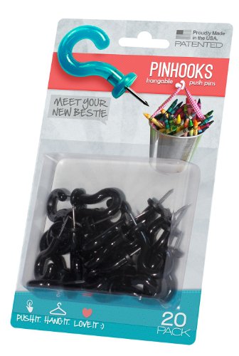 Pinhooks Push Pin 20-Pack Wall Hooks, Black
