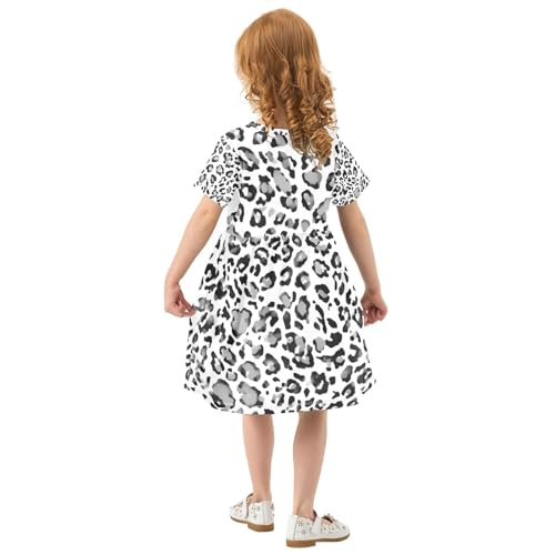 Toddler Girls Dress Short Sleeve A Line Kids Summer Sundress with Black Grey Leopard Spots Print UPF50+ Quick Dry, 2T3