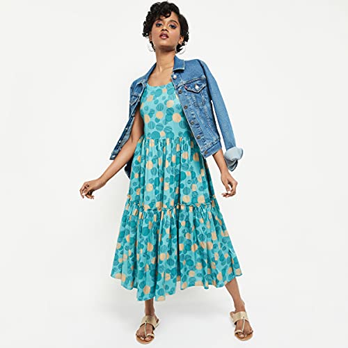 Image of Max Women's Rayon Printed Sleeveless A-Line Dress Ankle Length Ethnic