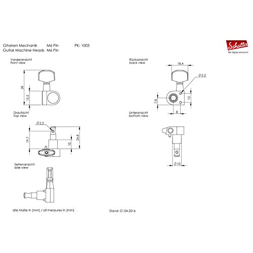 Schaller »M6 PIN LOCKING MACHINE HEADS – GOLD – 6L – SMALL METAL – 19.5mm LOCKING POST« Mécaniques pour Guitare – Set de… - Les Beatles, Paul McCartney, John Lennon, RIngo Starr, George Harrison Schaller »M6 PIN LOCKING MACHINE HEADS - GOLD - 6L - SMALL METAL - 19.5mm LOCKING POST« Mécaniques pour Guitare - Set de… – Image 3