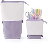 Trousse à crayons télescopique en velours côtelé PU - Sac de rangement télescopique - Idéal pour cosmétiques, maquillage - Violet