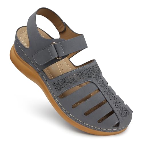 Image of SHIBEVER Wedge Sandals for Women Comfortable Closed Toe Dressy Summer Shoes | Comforta for 40% Enhanced Arch Support Fisherman - No Ankle Rubs for All-day Commutes Lightweight Casual Outdoor Shoes
