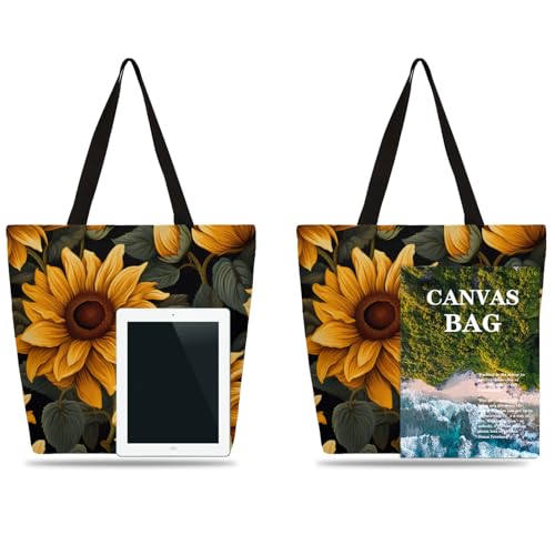Vintage Sunflower Flower Large Capacity Canvas Tote Bag Stylish Handheld Shoulder Bag Reusable Shopping Bag for Work Travel Beach Trips Shopping4
