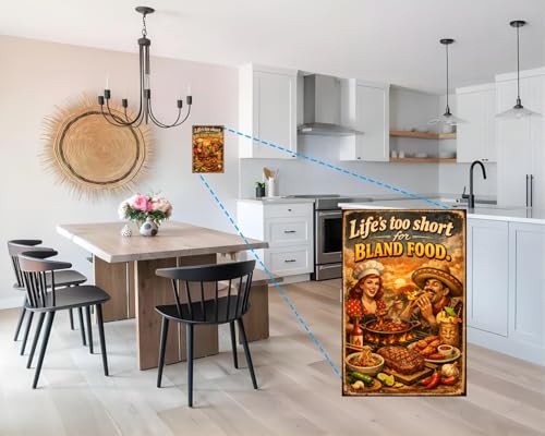 Life’s Too Short For Bland Food Vintage Tin Sign Spicy Kitchen Wall Decor Metal Plaque Retro Cooking Art Hot Sauce Grill Restaurant Cafe 8x12 Inch Pre Drilled Holes - Image 2