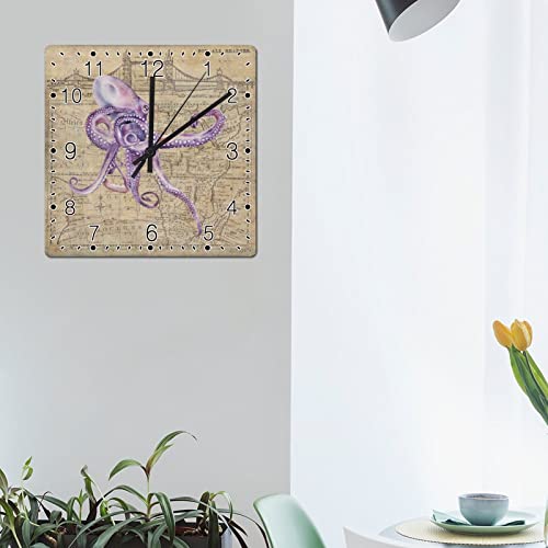 Horloge murale rustique de plage motif pieuvre, cadeau idéal pour maison
