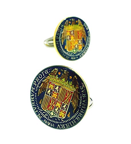 Gemelolandia | Gemelos para Camisa Plata de Ley 925 Replica Moneda de los Reyes Católicos Aguila de San Juan Gemelos Originales Para Camisas | Para Hombres y Niños