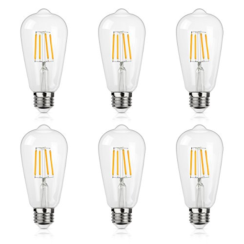 Antique LED Bulb, 4W (40W Equivalent) ST58 Vintage Edison Light Bulb LED Lighting, 470 Lumen Warm White 2700K E26 Base, Pack of 6