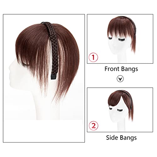 Viviabella Women 10" Twist Braid Headband Straight Hairpieces Human Hair Clip In Topper Hair Extension With Bangs Invisible Natural (Dark Brown) #TOP2