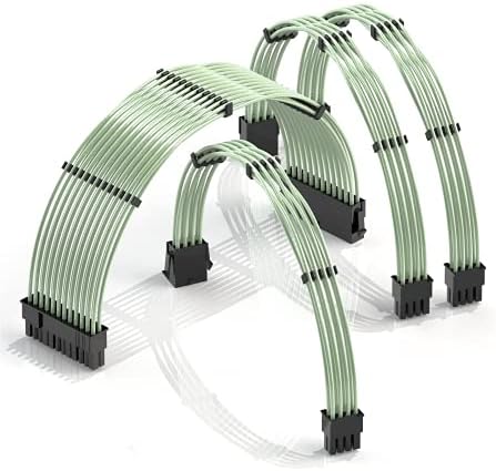 LINKUP - 30cm PSU Cable Extension Sleeved Custom Mod GPU PC Braided w/Comb Kit1 x 24 P (20+4)2 x 8 P (4+4) CPU2 x 8 P (6+2) GPU set300mm - Blue